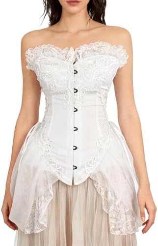 CorsetsNmore White Satin Shoulder Strap Gothic Burlesque Waist
